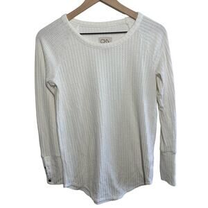 Chaser Women's White Thermal Waffle Knit Long Sleeve Top Size Small Cozy Staple